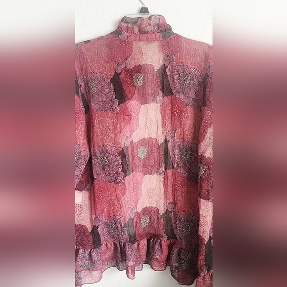 Claudia Ev Women's Sheer Chiffon Purple & Red Long Sleeve Ruffle Blouse Size 16W - Picture 7 of 10